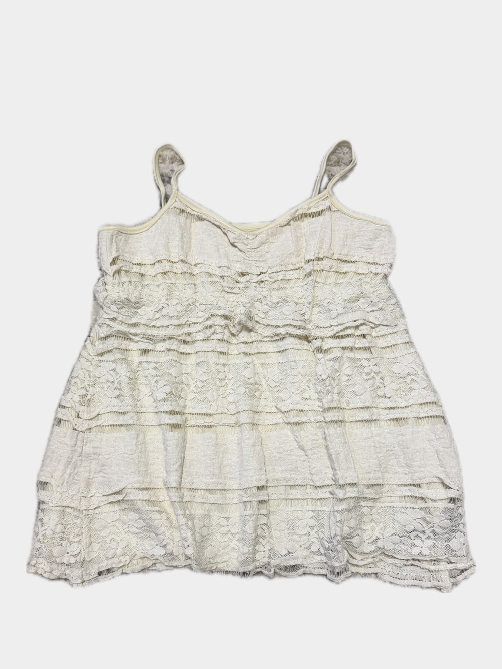 Girls Lace-Trim Cream Tank Top
